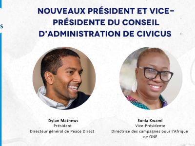 Présentation des nouveaux président et vice-présidente du conseil d'administration de CIVICUS